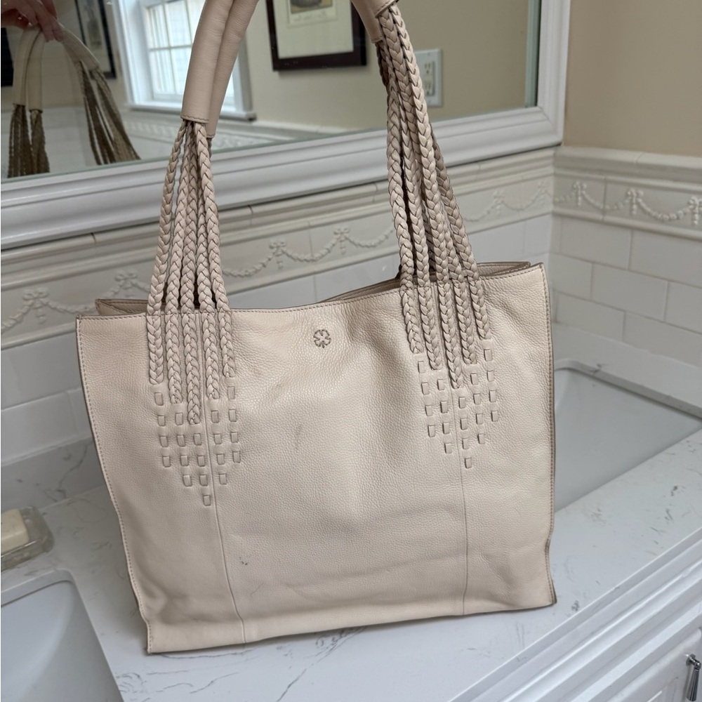 Lucky Brand Cream Braided Handle Laptop Bag